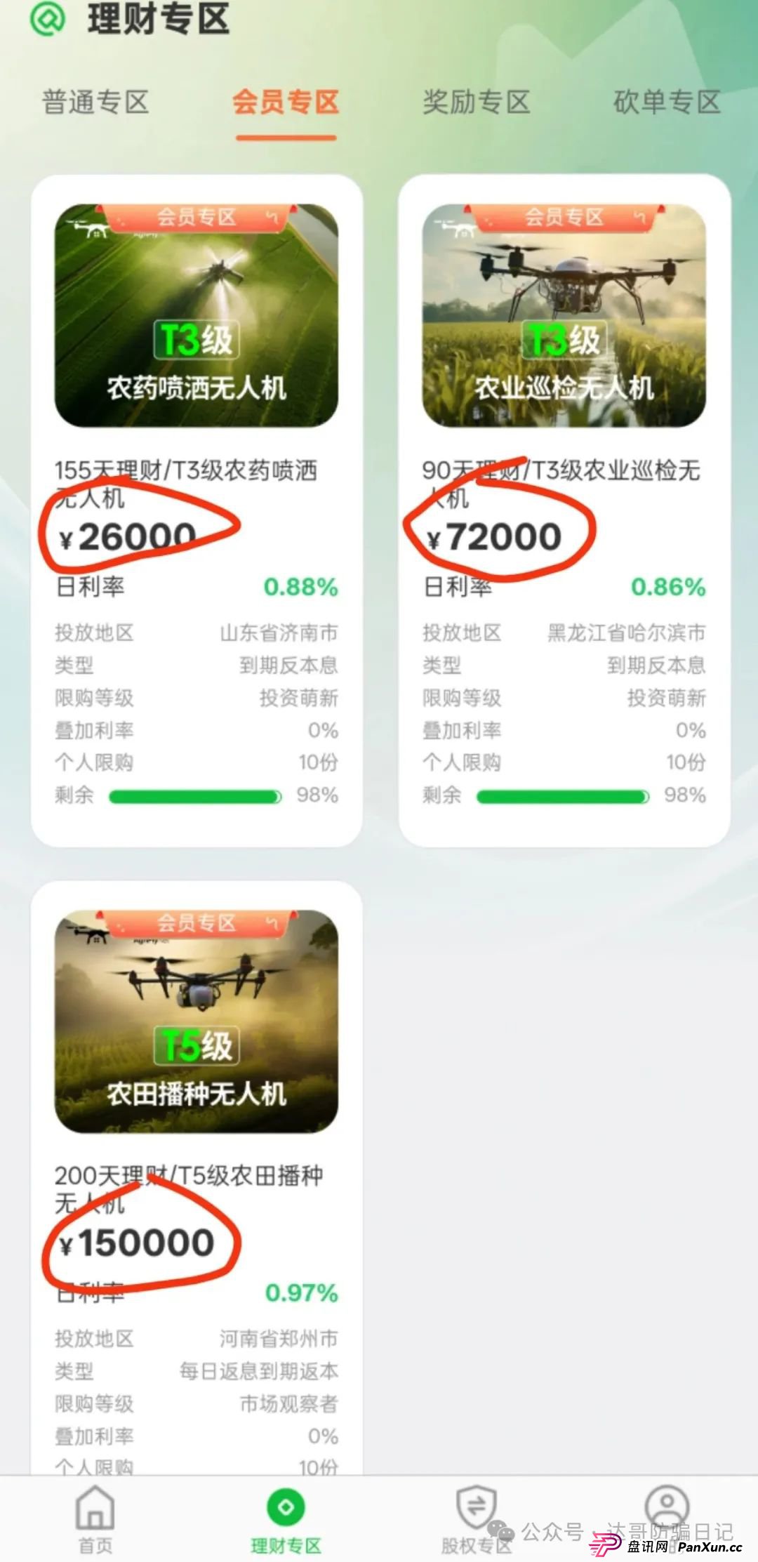 警惕:农飞网资金盘项目投资金额大，提现门槛高，不要把盘子当理财，项目走多远未知，远离大额投资产品，当心竹篮打水一场空。